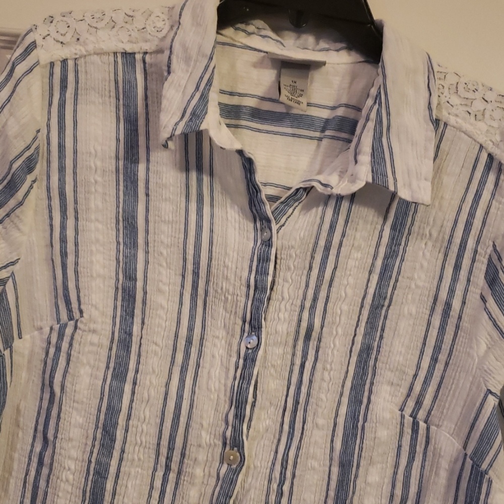 Catherine's blue and white striped button down - Picture 2 of 4